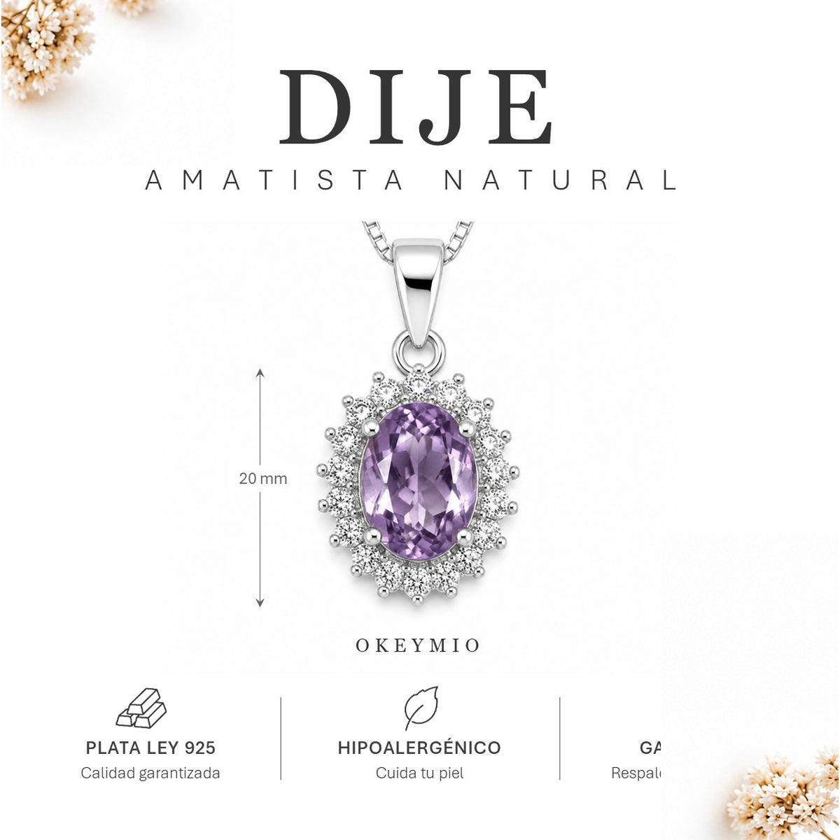 Cadena Con Dije y Amatista Natural En Plata 925
