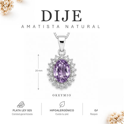 Cadena Con Dije y Amatista Natural En Plata 925