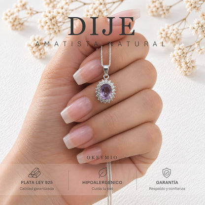 Cadena Con Dije y Amatista Natural En Plata 925