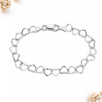Pulsera De Corazones En Plata 925 Italiana Pulida