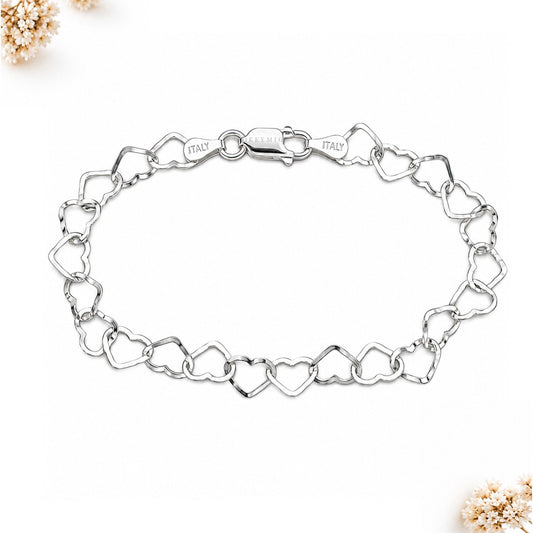 Pulsera De Corazones En Plata 925 Italiana Pulida