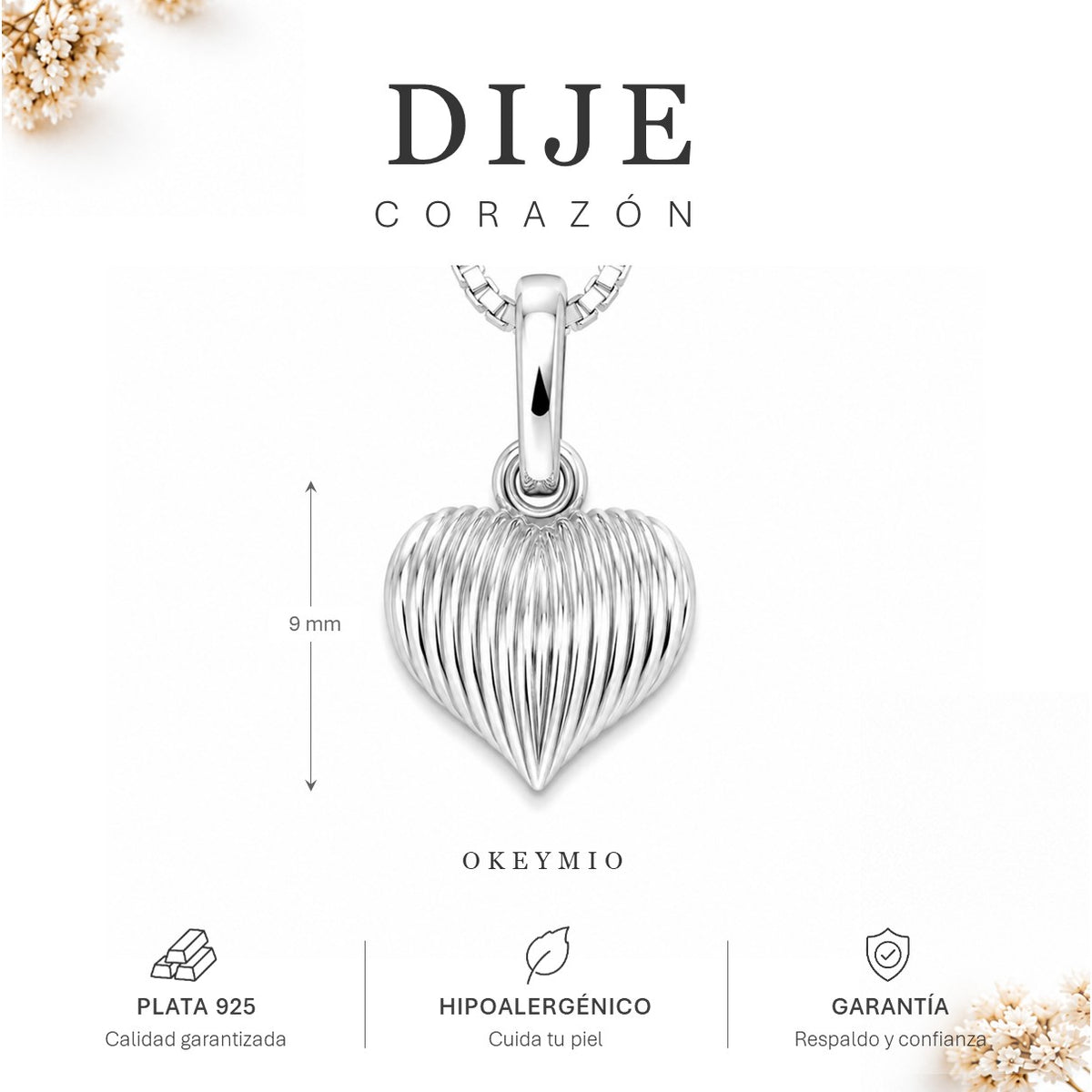 Dije Corazón En plata 925 Antialergica