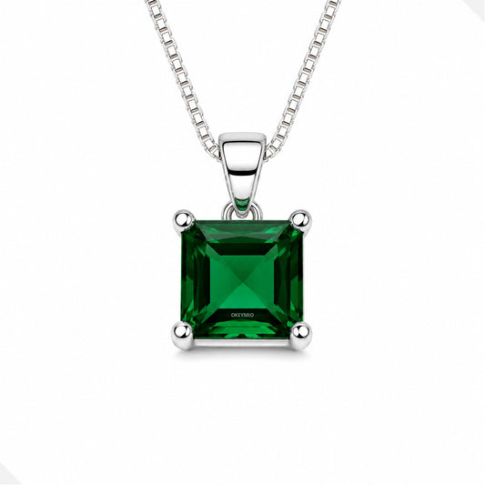 Dije Plata 925 Con Cadena Corte Princesa Verde Intenso