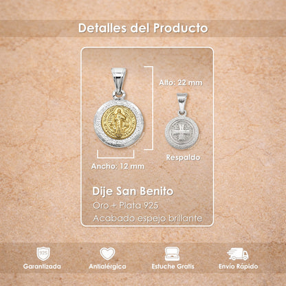 Dije y Cadena San Benito En Oro Plata 925 Unisex