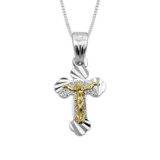 Dije y Cadena cruz Jesus Plata 925 Oro laminado 18k