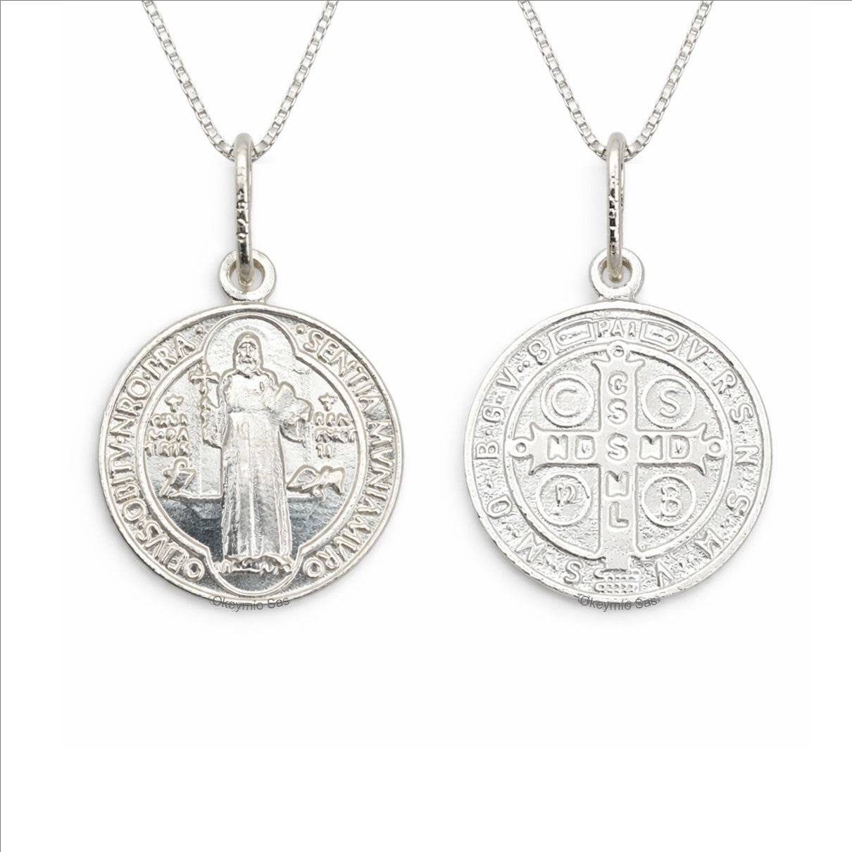 Dije y Cadena San Benito En Plata 925 Italiana Unisex
