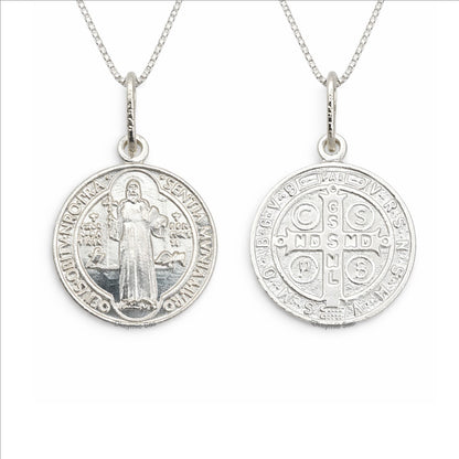 Dije y Cadena San Benito En Plata 925 Italiana Unisex