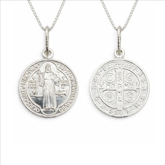 Dije y Cadena San Benito En Plata 925 Italiana Unisex