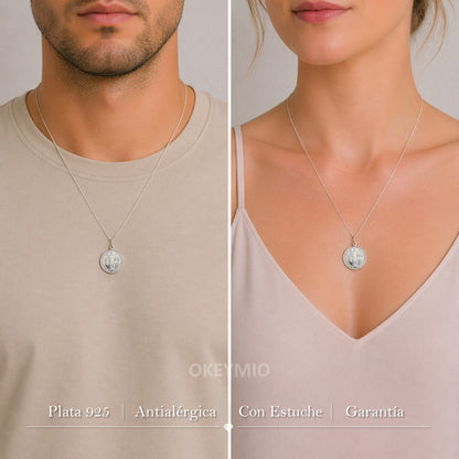 Dije y Cadena San Benito En Plata 925 Italiana Unisex