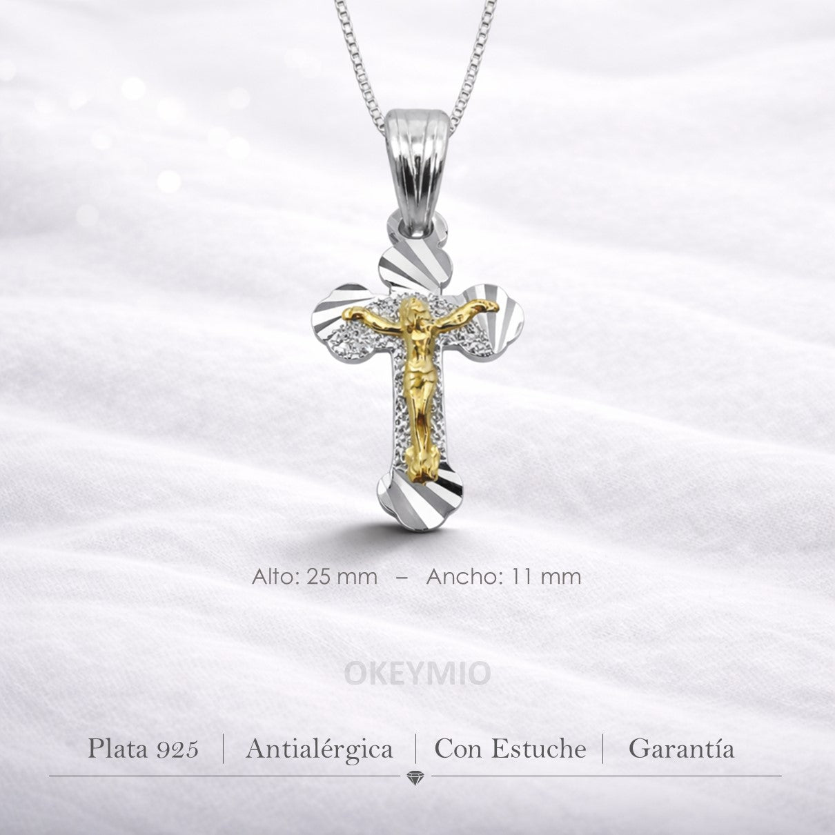 Dije y Cadena cruz Jesus Plata 925 Oro laminado 18k