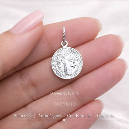 Dije y Cadena San Benito En Plata 925 Italiana Unisex