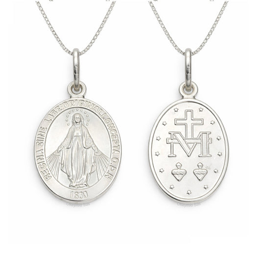 Dije y Cadena Virge Milagrosa En Plata 925 Italiana Unisex