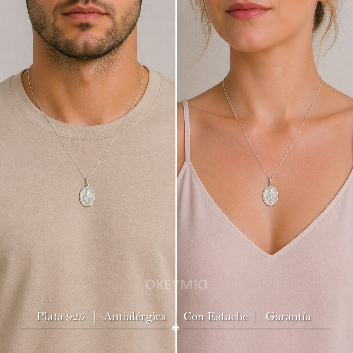 Dije y Cadena Virge Milagrosa En Plata 925 Italiana Unisex