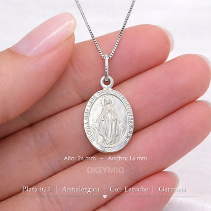 Dije y Cadena Virge Milagrosa En Plata 925 Italiana Unisex