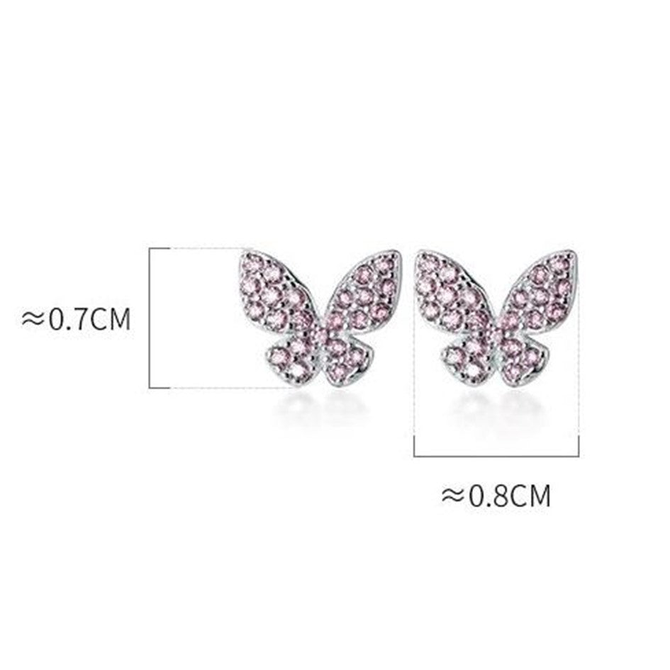 Aretes Mariposa En Plata 925 Con Cristales Rosas Brillantes