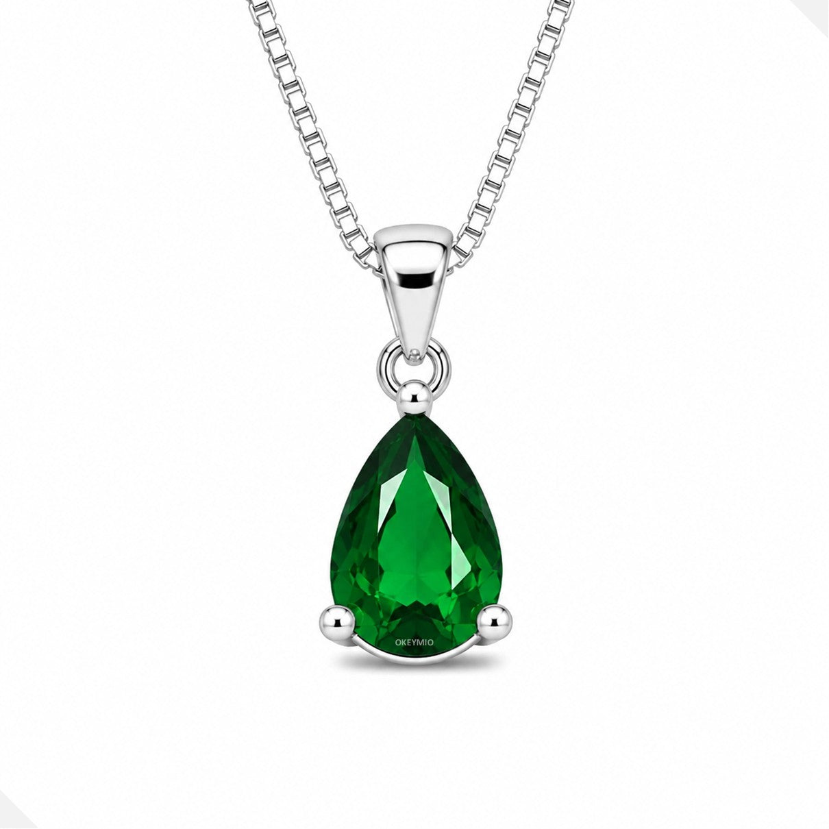 Dije Gota Piedra Verde Con Cadena Plata 925 Antialérgico