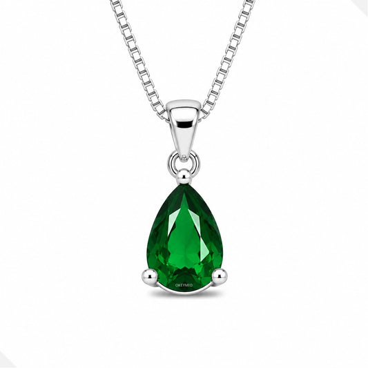 Dije Gota Piedra Verde Con Cadena Plata 925 Antialérgico