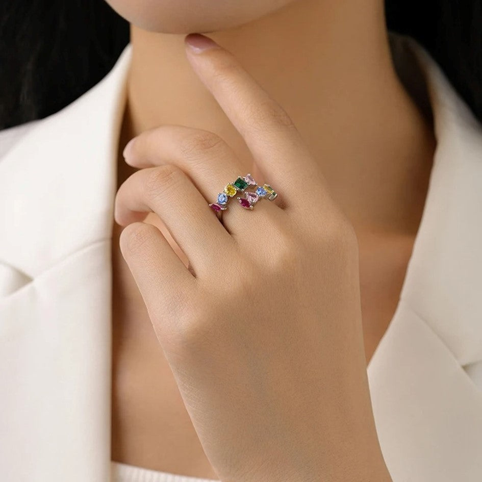 Anillo Ajustable En Plata 925 Multicolores