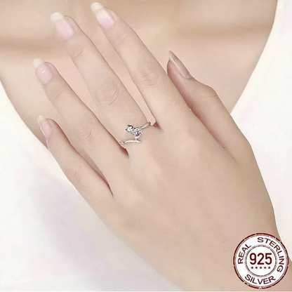 Anillo Ajustable Gato Corazón Rosa En Plata 925