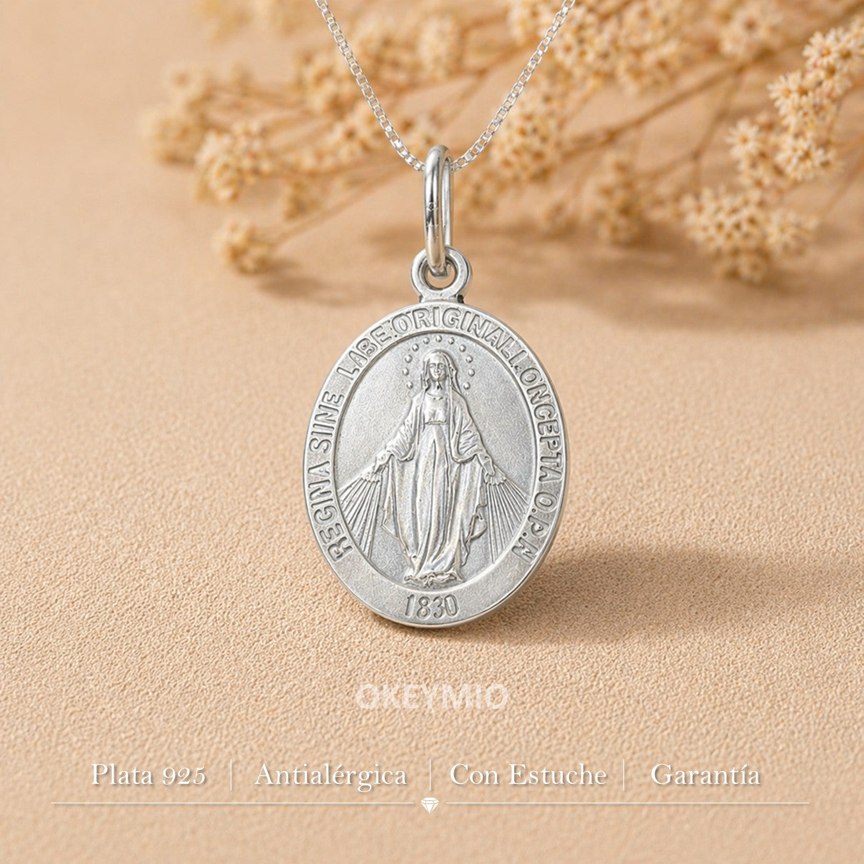 Dije y Cadena Virge Milagrosa En Plata 925 Italiana Unisex