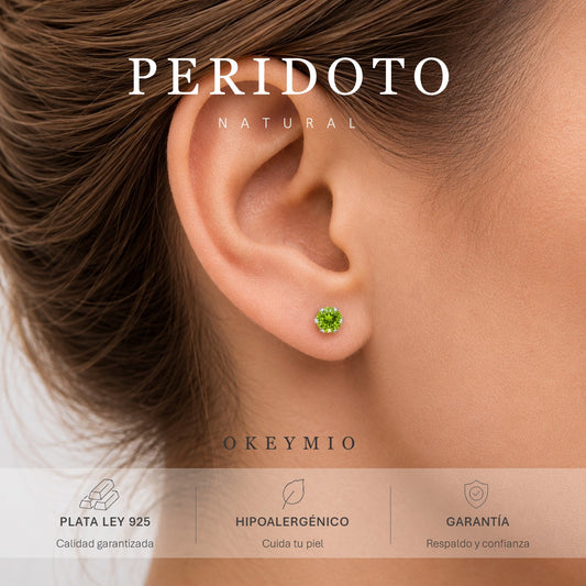 Aretes Topos Con Peridoto Natural En Plata 925