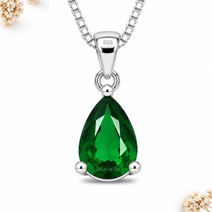 Dije Gota Piedra Verde Con Cadena Plata 925 Antialérgico