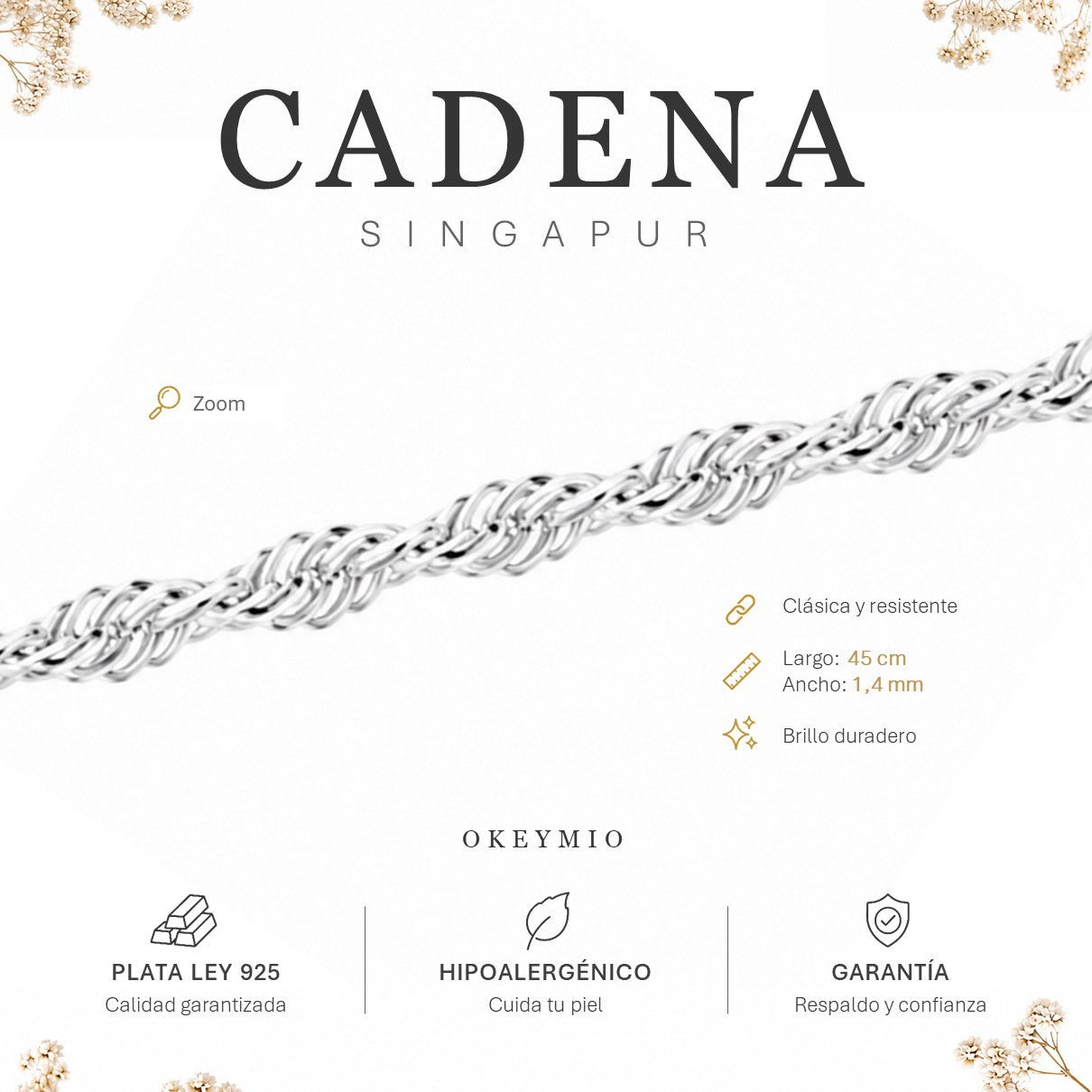 Cadena Singapur En Plata 925 (45cm)