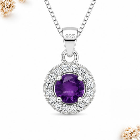 Dije Y Collar Amatista Natural Plata 925 Con Circones