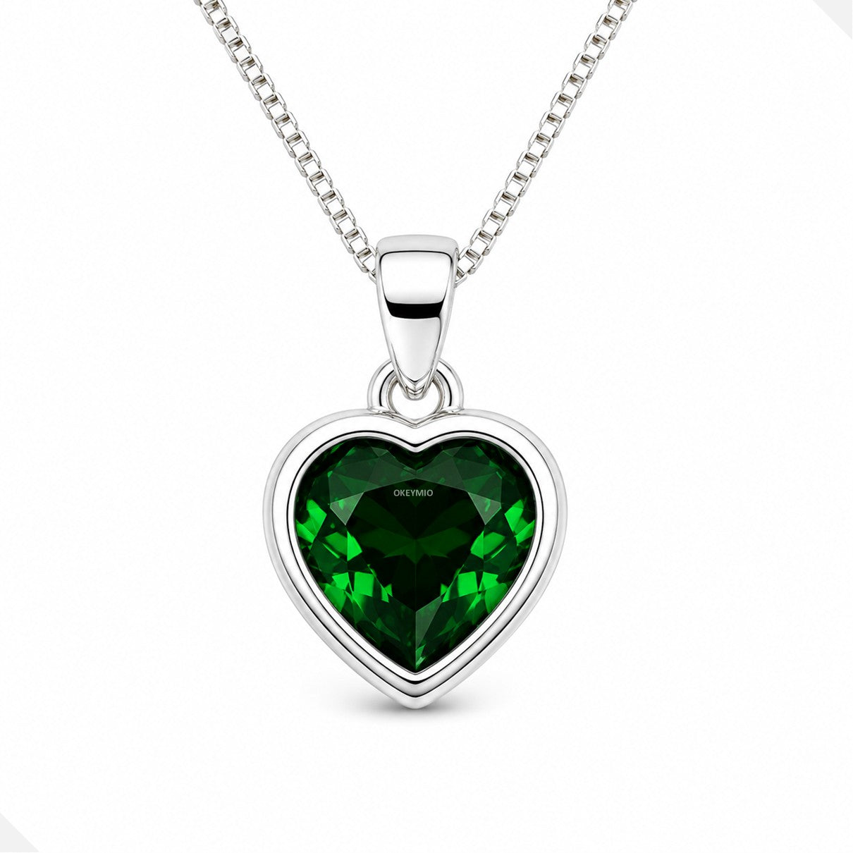 Dije Corazón Piedra Verde Con Cadena Plata 925 Antialérgico