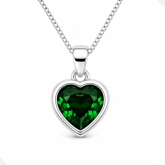Dije Corazón Piedra Verde Con Cadena Plata 925 Antialérgico