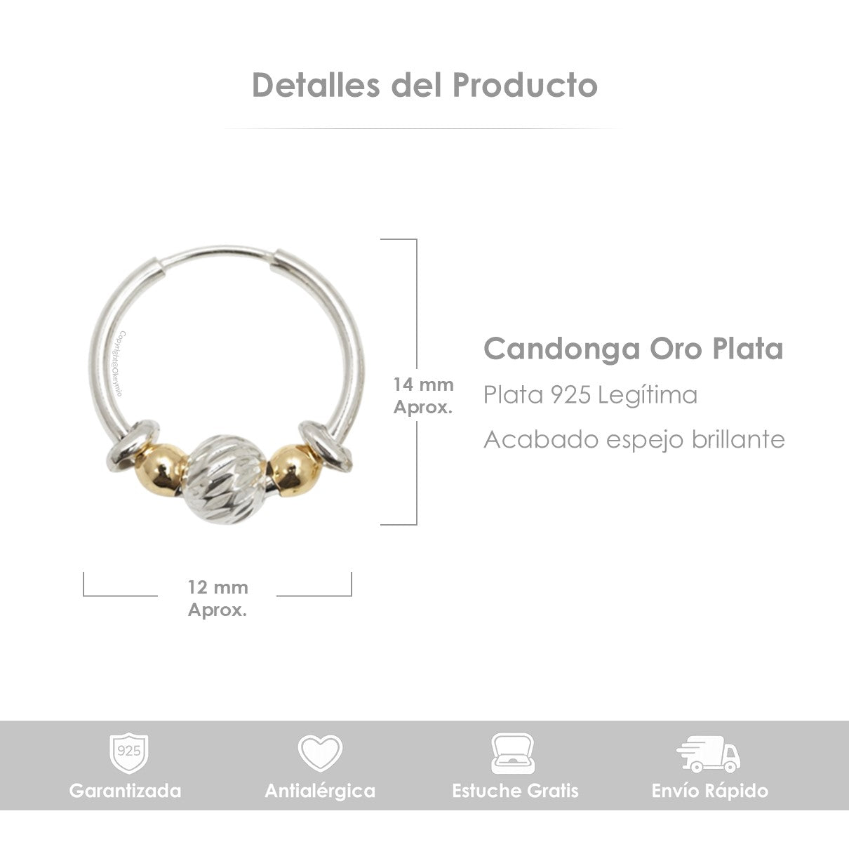 Candongas Oro Plata 925 - 1.2 Cm