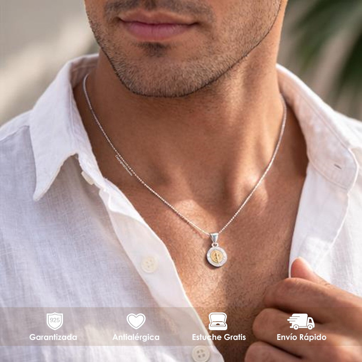 Dije y Cadena San Benito En Oro Plata 925 Unisex
