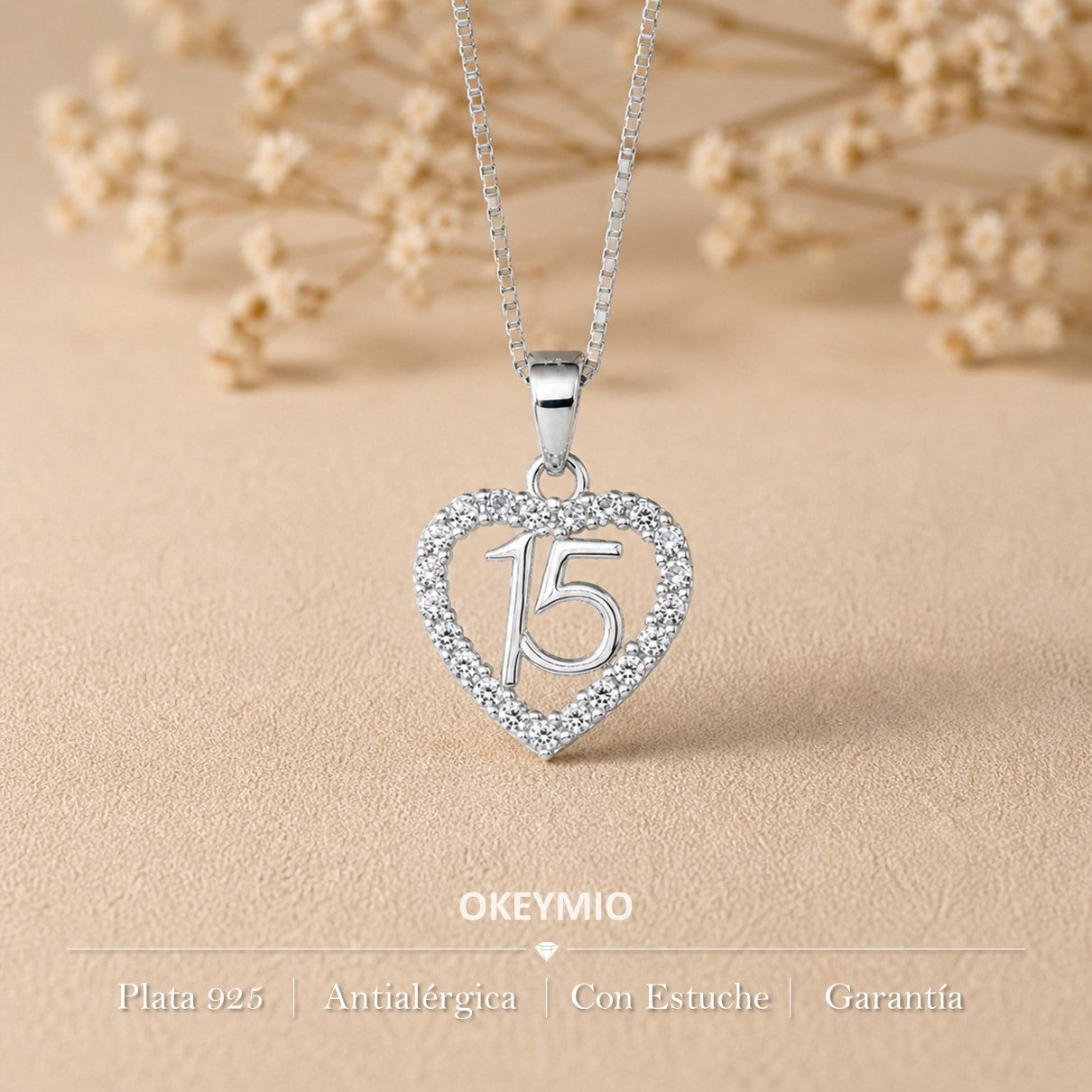 Dije y Cadena 15 Años En Plata 925 Italiana