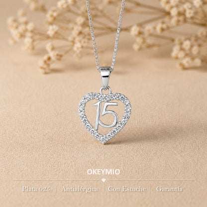 Dije y Cadena 15 Años En Plata 925 Italiana