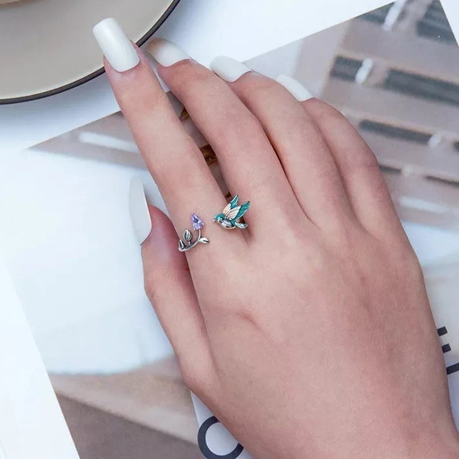 Anillo Ajustable Para Mujer Pájaro Colibrí