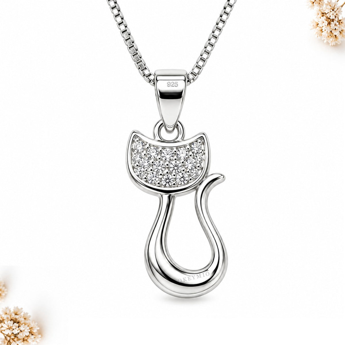 Dije Gato En Plata 925 Con Cadena Para Mujer
