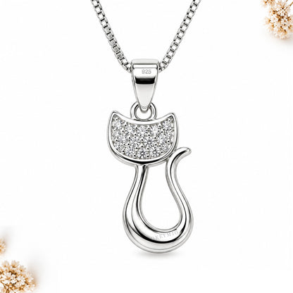 Dije Gato En Plata 925 Con Cadena Para Mujer