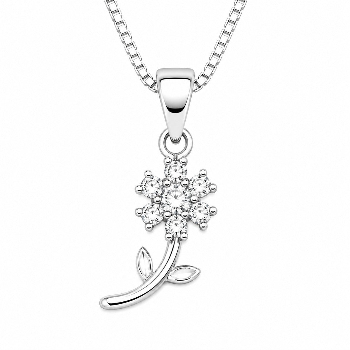 Dije Y Collar Flor Plata 925 Con Cristales Para Mujer