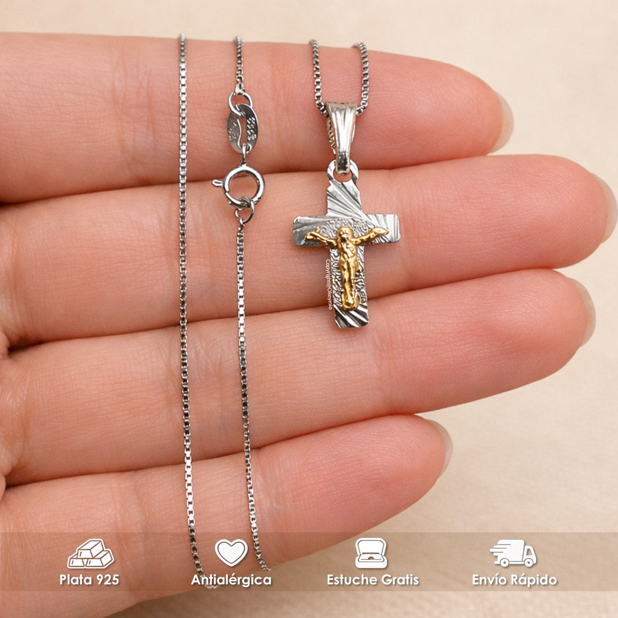 Dije y Cadena Con Cruz En Oro Plata 925 Unisex
