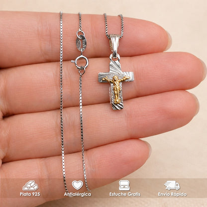 Dije y Cadena Con Cruz En Oro Plata 925 Unisex
