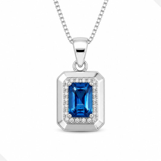 Dije Rectangular Azul Con Cadena Plata 925 Antialérgicos